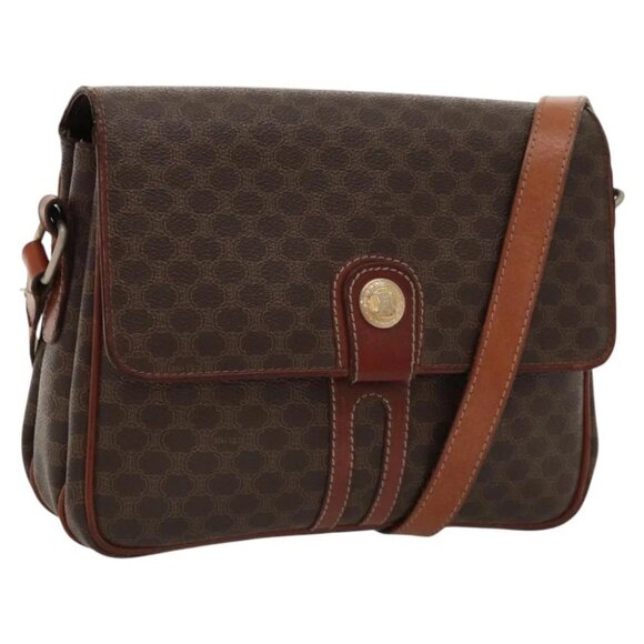 CELINE Macadam Canvas Shoulder Bag PVC Leather Brown Gold - Picture 1 of 15